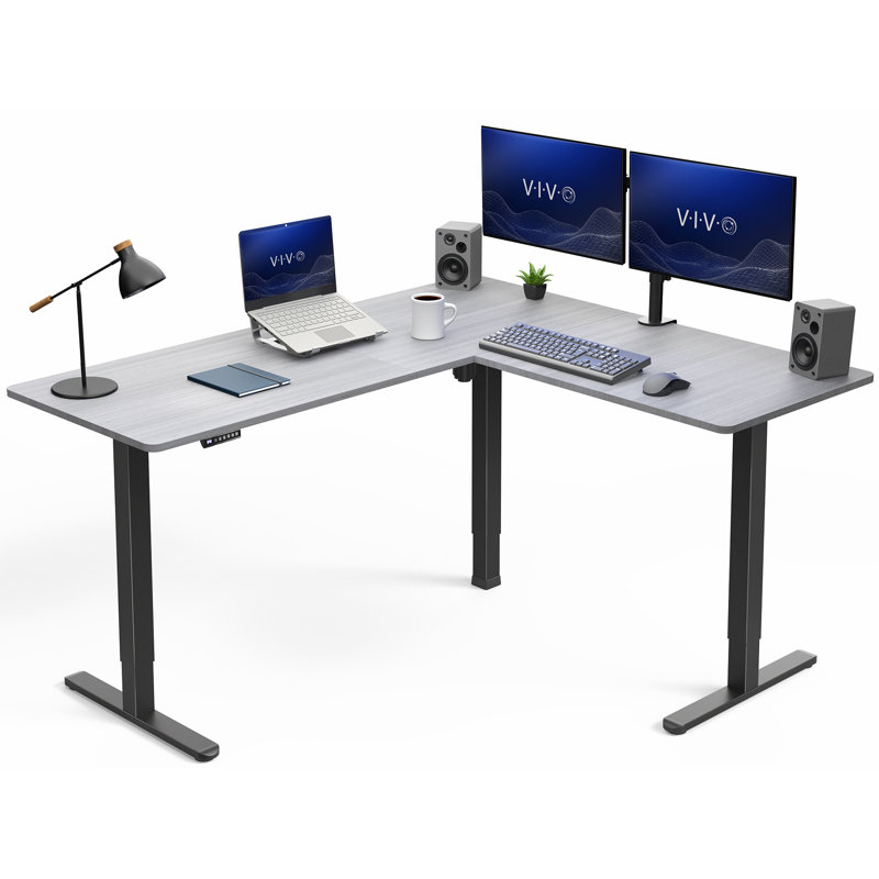 Bureau debout d'angle électrique VIVO, Gris / noir, 55 po x 63 po