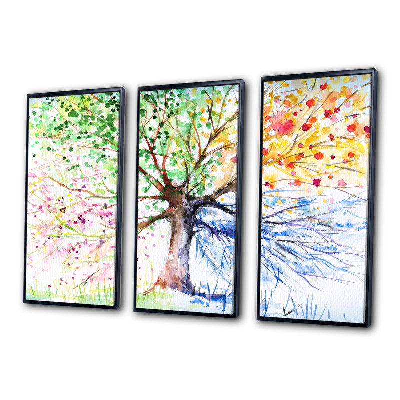 «Four Seasons Tree», ensemble d'art mural sur toile à motif floral, H 32 po x l 48 po, Cadre noir