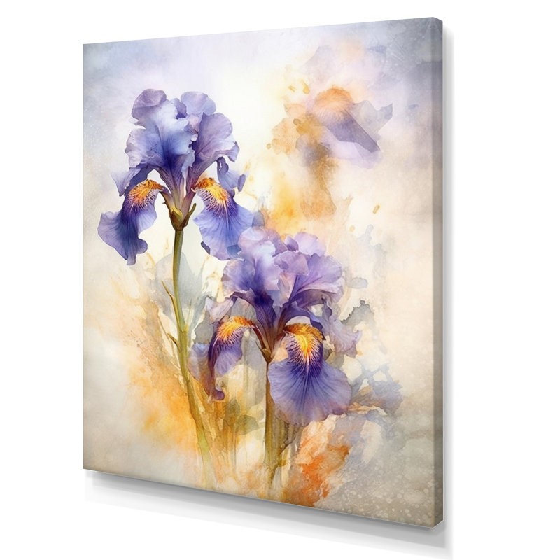Impression mauve et jaune mauve d'iris sur toile, Toile tendue, H 32 po x l 24 po x P 1 po