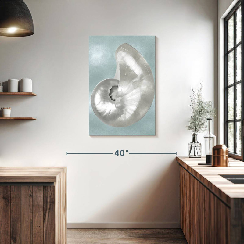 Aletra coquillage argenté sur bleu turquoise I, H 36 po x l 24 po