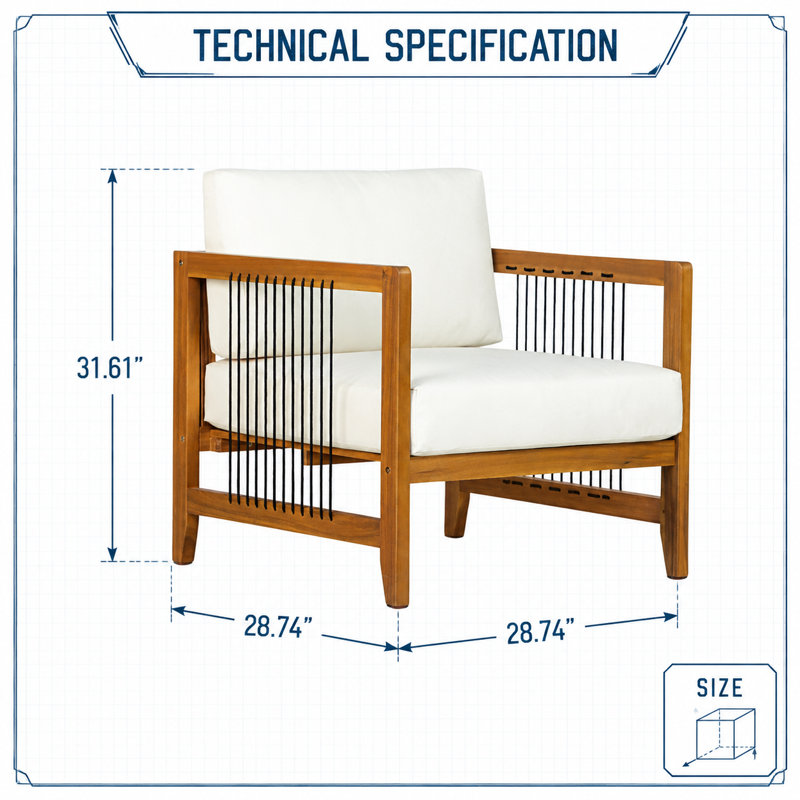 Chaise de patio d'extérieur résistante aux intempéries avec coussin moelleux, fauteuil simple d'appoint moderne en corde, siège de salon robuste et durable