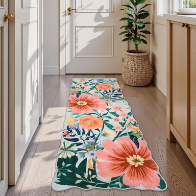 Tapis lavable pour tapis de salon antidérapant à motif floral antidérapant