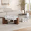 Ensemble de 2 tables basses rondes gigognes avec table principale en MDF effet marbre et table d'appoint en verre foncé, table basse moderne et multifonctionnelle pour salon, chambre et café.