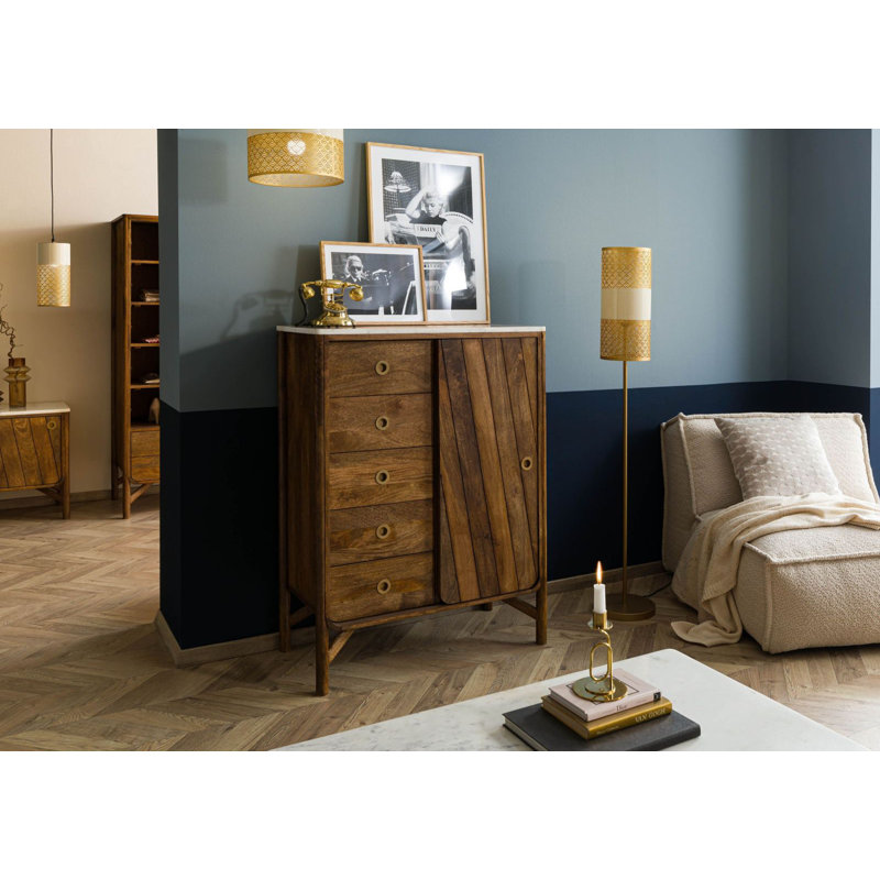 LOS ANGELES 90cm W 5 - Drawer Chest of Drawers, Brown/Beige