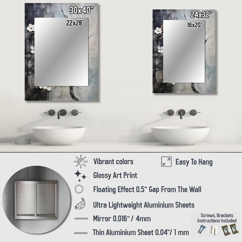 Pomme Blossom Harmony - miroir en forme de fleur, miroir mural traditionnel, 32 po x 24 po