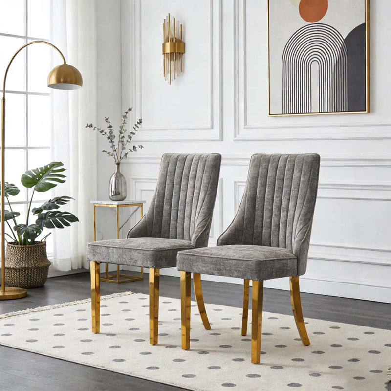 Chaises de salle à manger en rayonne, Gris + doré