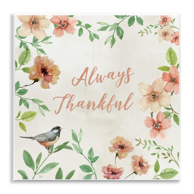 "Always Thankful Floral", art mural sur bois par Nan