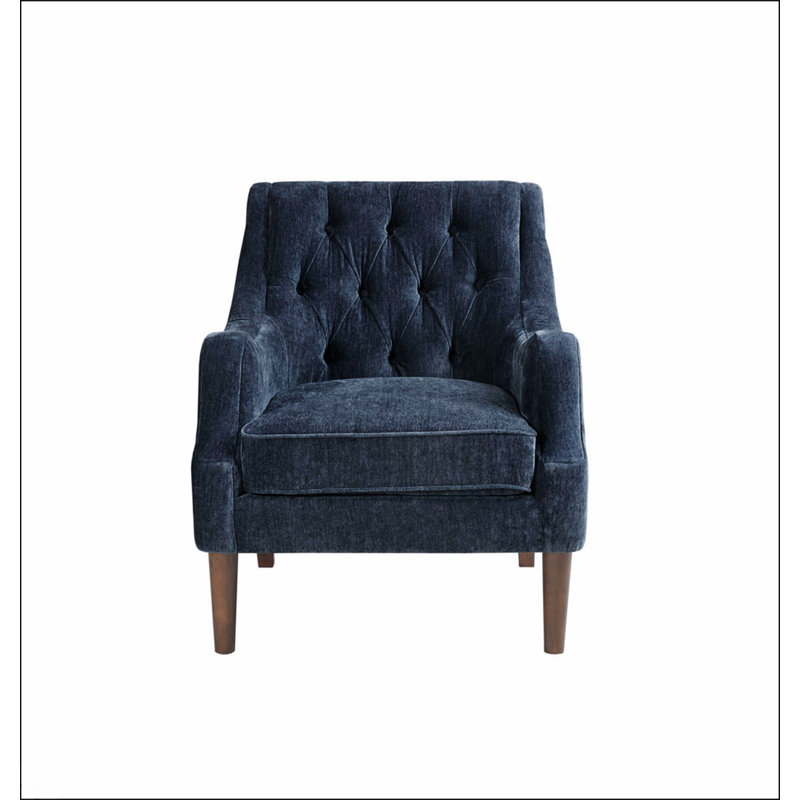 Fauteuil capitonné en polyester bleu marine avec 4 pieds pour le confort et le style dans n'importe quelle pièce, pour la détente et l'élégance