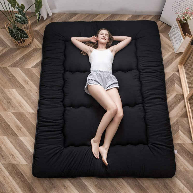Floor Mattress Futon, Foldable Tatami Sleeping Mat with Washable Cover for Camping, Guest, Full, Black