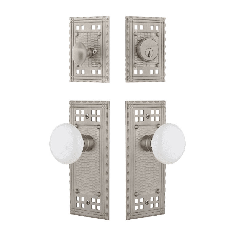 Ensemble d'entrée avec poignée en porcelaine Nostalgic Warehouse Craftsman, Blanc / nickel satiné, 2.375