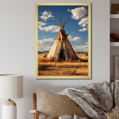 Beige corail, tipi natif, vents qui soufflent, encadré sur toile
