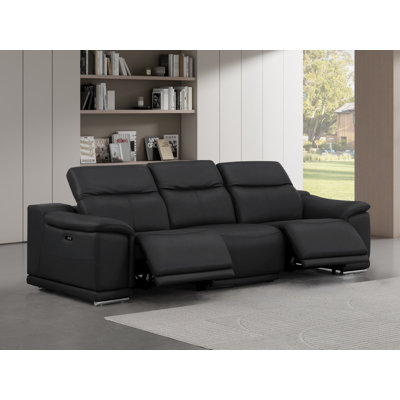 Genuine Leather Sofa With Dual Power Recliners