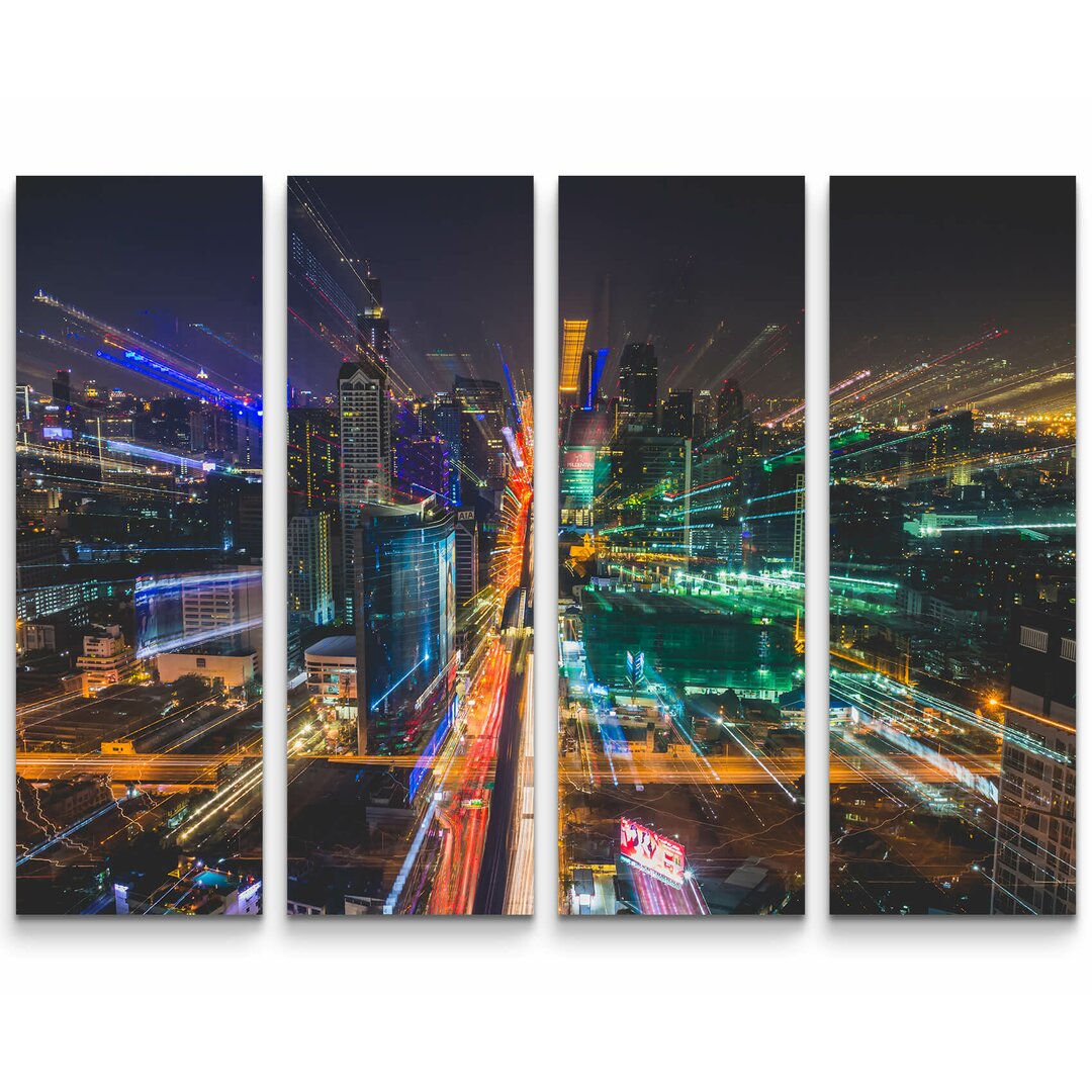 4-tlg. Leinwandbilder-Set Skyline bei Nacht - Bangkok, Thailand