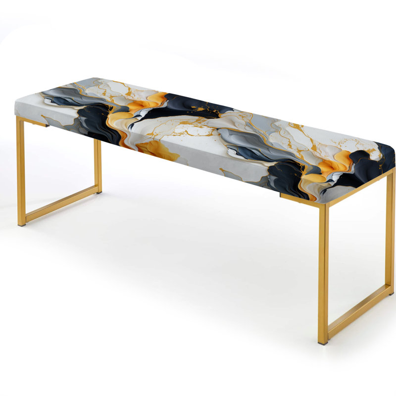 Gold And Black Bohemian Flair Marble Fusion - Marble Upholstered Gold Bench