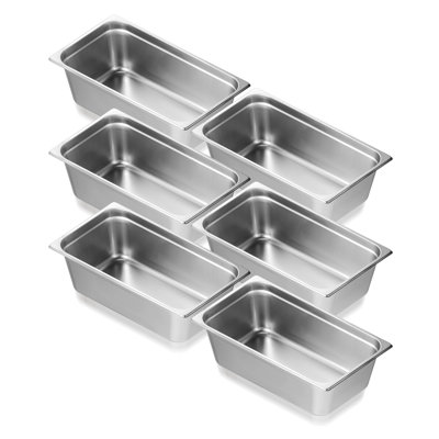 6-Pack Full Size Stainless Steel Hotel Pans - 6-Inch Deep Commercial Grade Steam Table Pan Set with Anti-Jam Design for Catering & Food Storage
