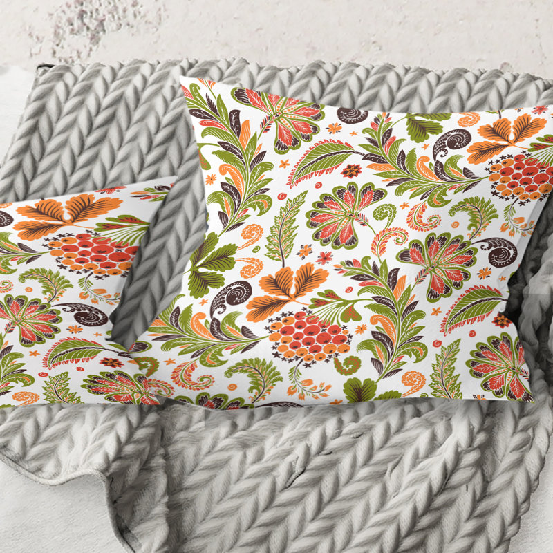 Coussin décoratif rétro imprimé fleurs rétro I - Mid-Century, 16 po x 1 po