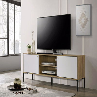 70"W White And Oak 2-Door TV Stand
