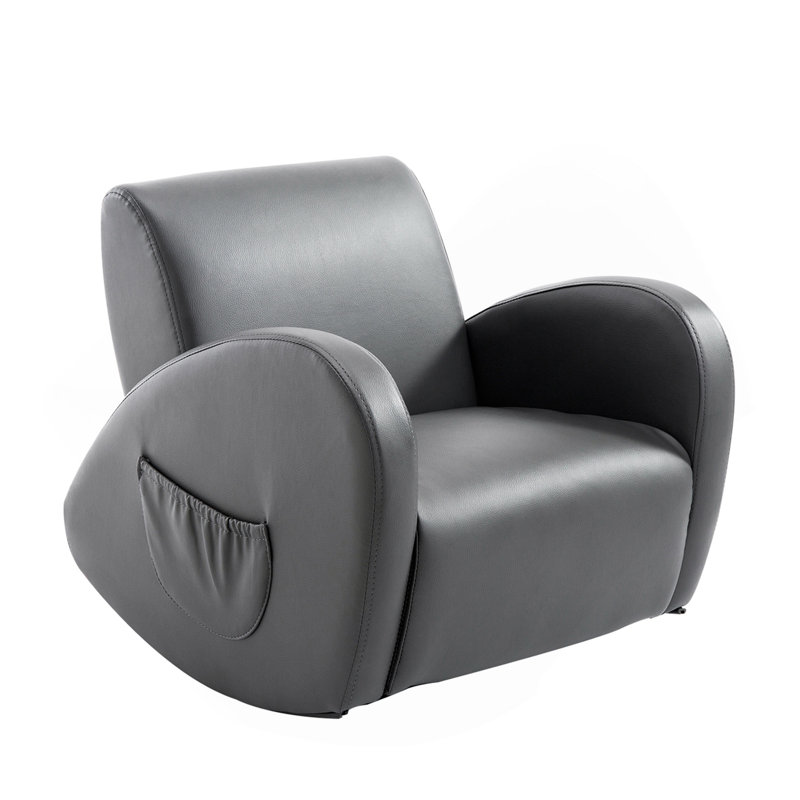 Sofa Rocking Chair With Side Pocket, PU Leather Toddler Armchair For  Grey