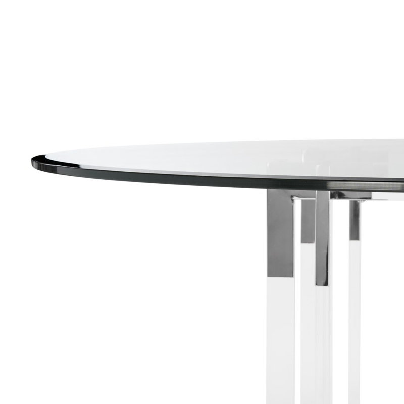 Round Glass Dining Table, Silver, 30" H x 42" L x 42" W