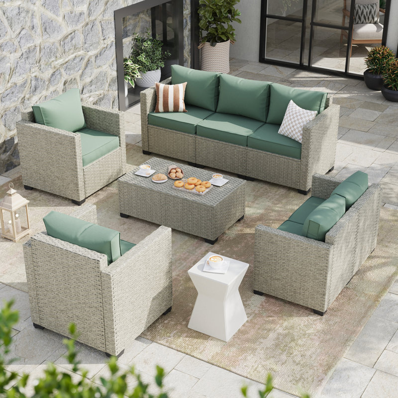 Ensemble de canapé modulaire d'extérieur pour 7 personnes avec table de rangement et accoudoirs surdimensionnés pour 7 personnes