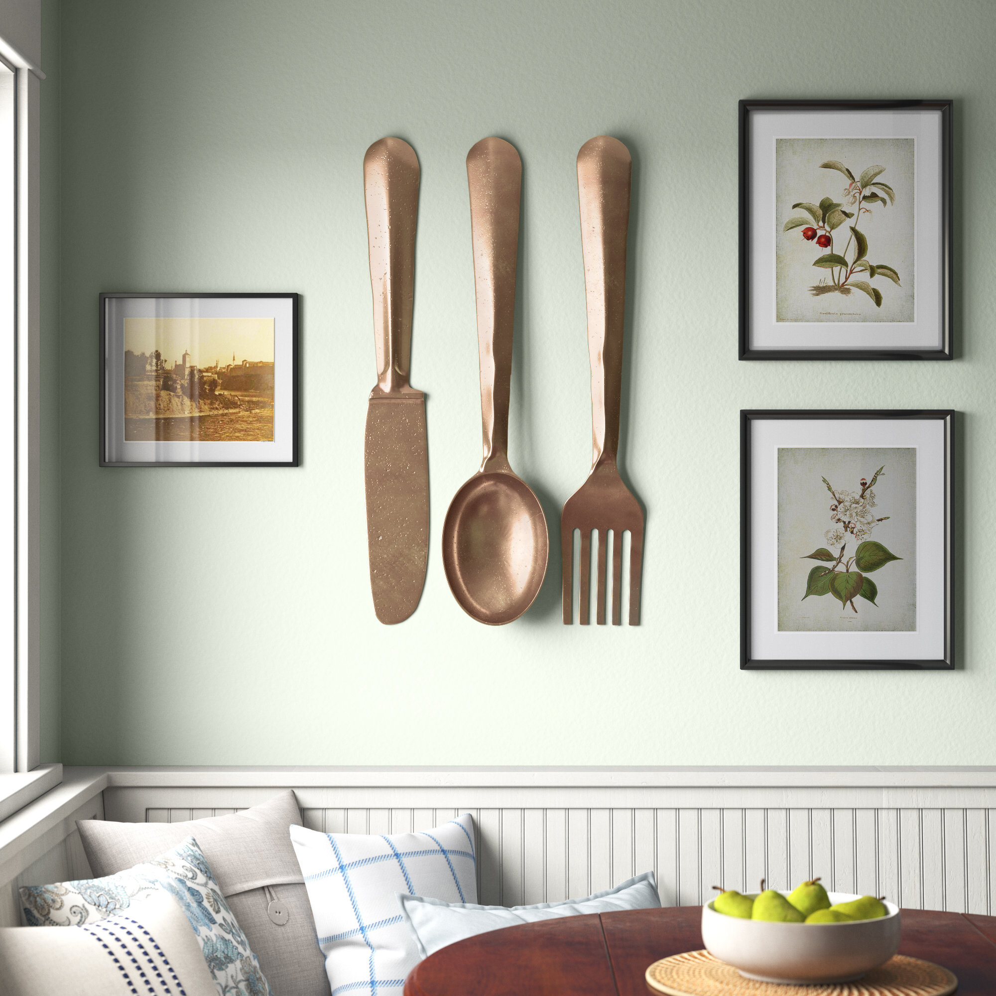 Set Of 3 Aluminum Metal Utensils Knife Spoon And Fork Wall Decors