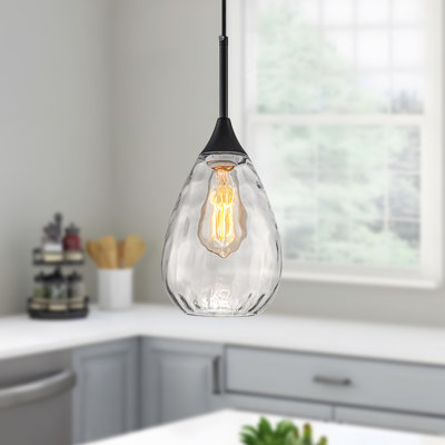 1-light Modern Hammered Tear-drop Glass Pendant Light