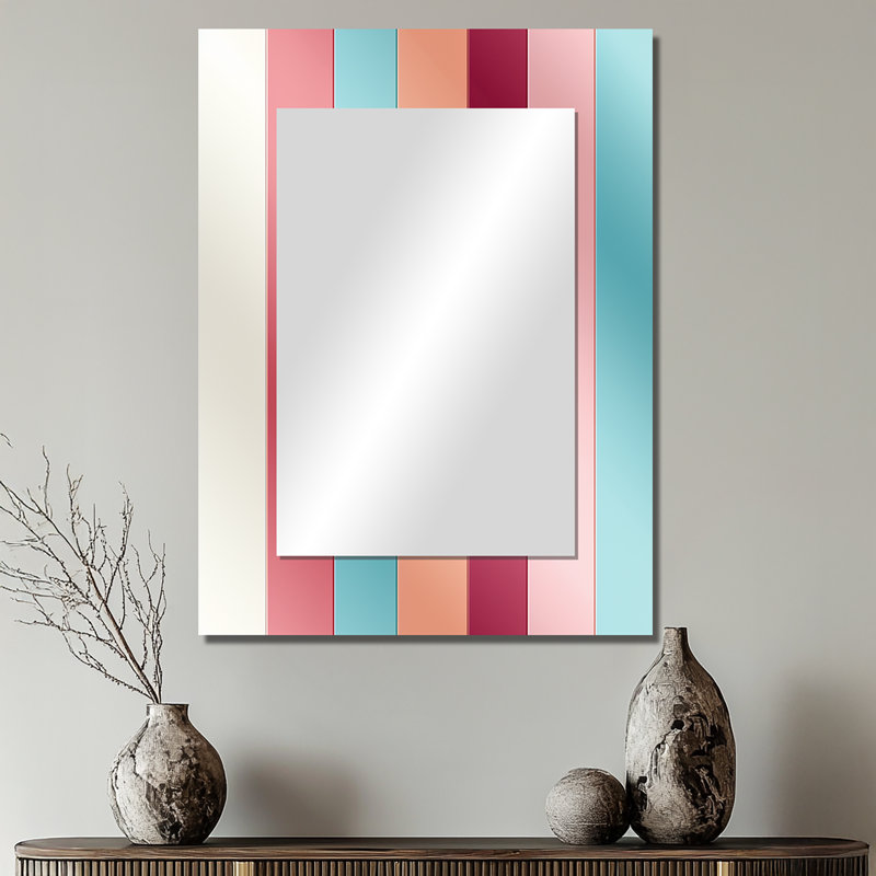 Deandres vibrant rayé rose harmonie motif - miroir rayé, miroir mural moderne unique, art imprimé en métal, 32 po x 24 po