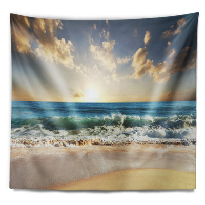 Tapisserie paysage marin et ciel bleu nuageux