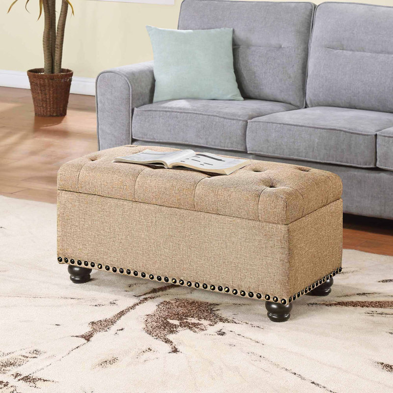 Repose-pieds capitonné rectangulaire avec rangement 35,5 "Alease, Tissu tan