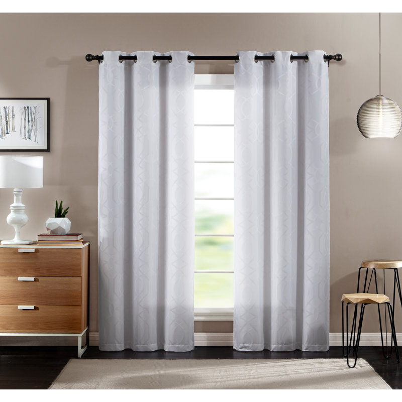 Gracija Semi Sheer Curtain Pair, White, 38" W x 38" L