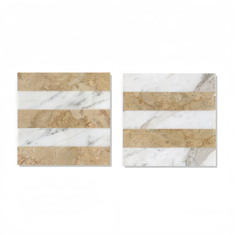 Carrelage en marbre poli jet d'eau 12 x 12 pour planchers et murs, carrelage en pierre naturelle avec accents dorés à facettes, revêtement de sol et revêtement mural en marbre durable
