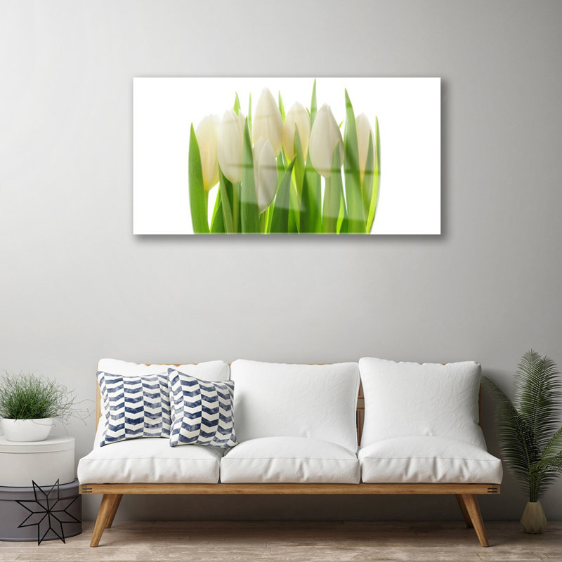 Glass Print Wall Art 100X50cm Image Printed On Glass Decorative Wall Picture Behind Toughened / Tempered Safety Real Glass For Kitchen & Living Room Theme: Tulips Floral