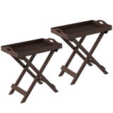 2 Piece End Tables – Modern Folding Tray Table with Removable Top – Use as Bar Cart, Serving Tray or Living Room Tables