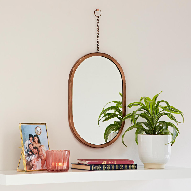Arasa Antique Copper Hanging Chain Wall Mirror, 40" H x 26" W, Oval