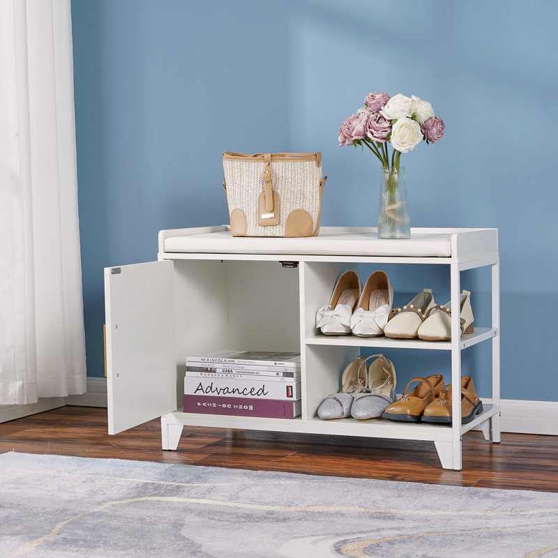 Deandray Polyester Blend Upholstered Storage Bench, White