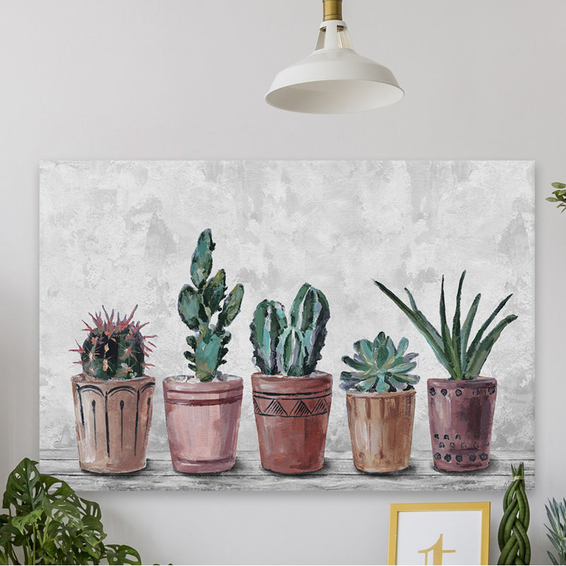 «Succulents in Terracotta Pots», reproduction d'art sur toile tendue, H 8 po x l 12 po x P 1,5 po