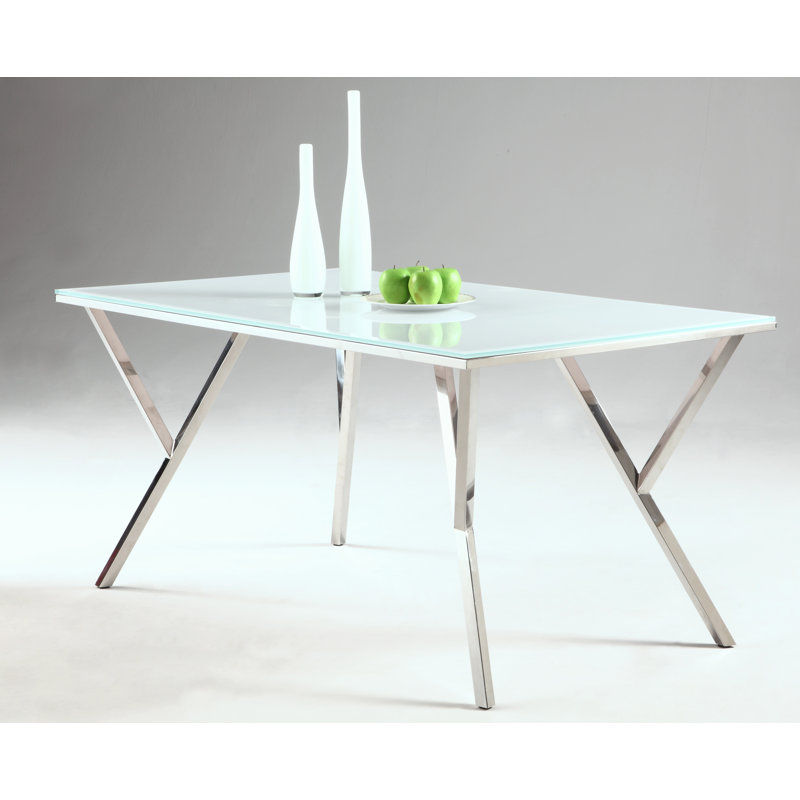 Abkarian Modern Starphire Glass Top Dining Table