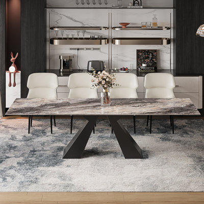 78.74'' To 110.23” Extendable Rectangular Sintered Stone Dining Table For 10-12