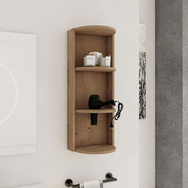 12-Inch Float Mounting Bathroom Wall-Mounted Storage Rack, Imitative Oak