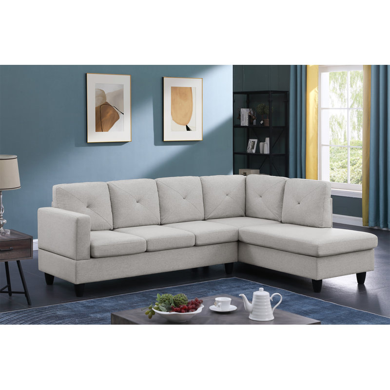 Canapé modulaire en lin gris clair 96 po avec méridienne faisant face à la droite Santiago