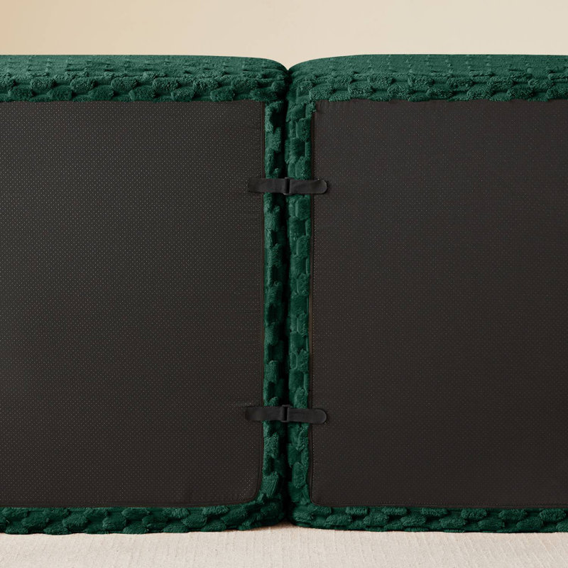 114" Flannel L-Shaped Modular Sectional With Ottoman, Green Fabric