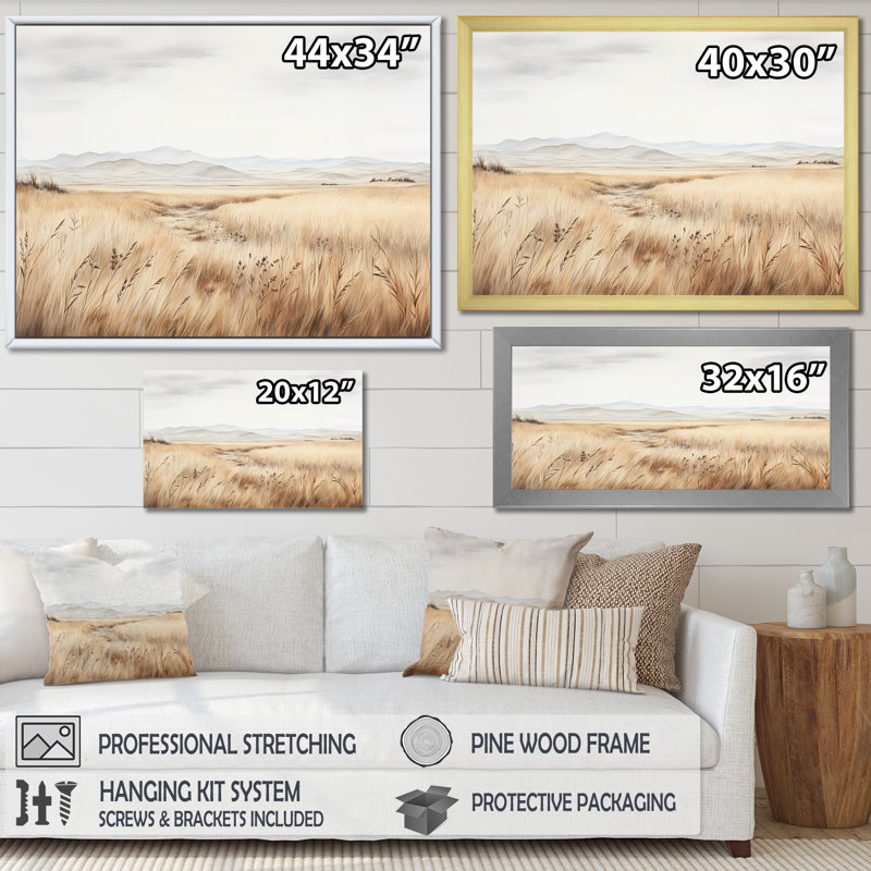 Prairie Peacefulness Meadows I sur toile, H 16 po x l 32 po x P 1 po, Cadre simple argenté
