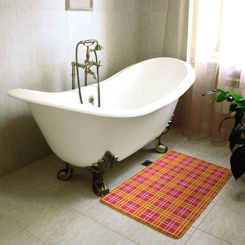 Memory Foam Non-Slip Bath Rug, 17" W x 24" L, Dark Red/Yellow