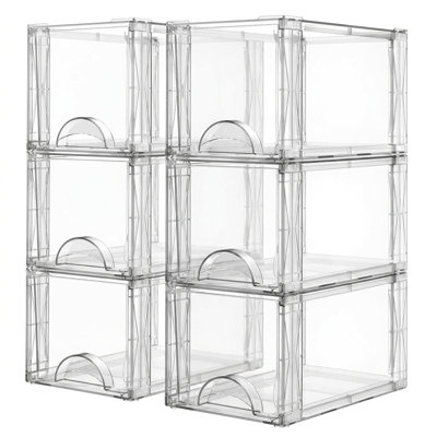 Bac de rangement transparent en plastique empilable avec porte avant incurvée, organisateur polyvalent pour chaussures, jouets et articles ménagers