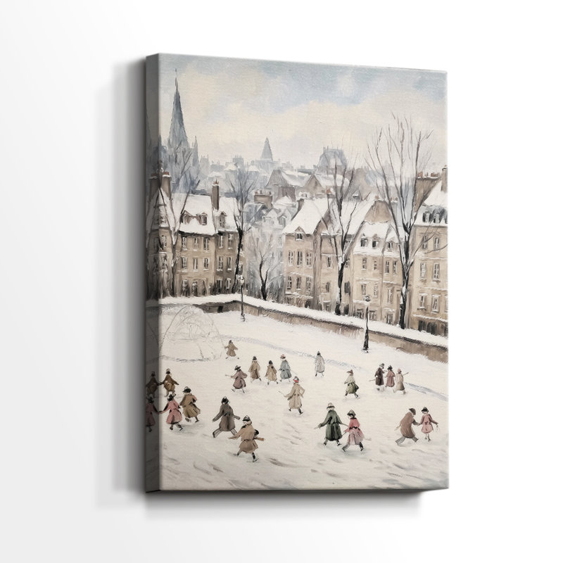 Village de crèche givré - Toile tendue avec châssis de qualité supérieure, H 18 po x l 12 po