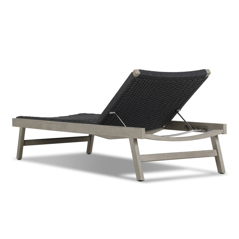 Delano Outdoor Teak Chaise Lounge, Weathered Gray/Black