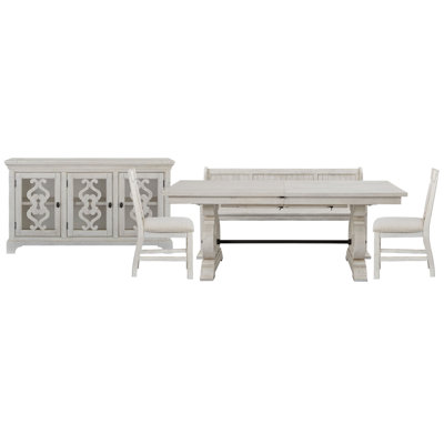 Jaavon Extendable Rectangular Dining Table With 2 Upholstered Side Chairs Bench And Server