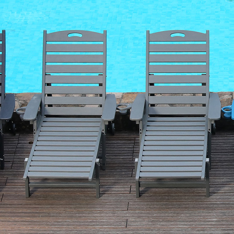 Outdoor HDPE Chaise Lounge Chair, Gray