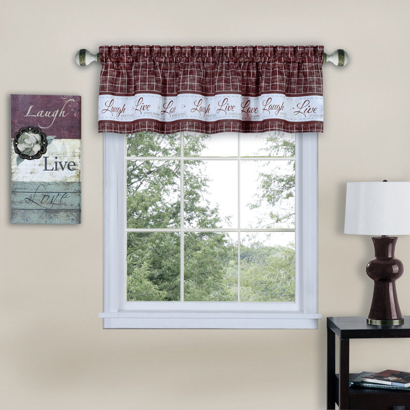 Checkered Tailored Kitchen Curtain, 58" W x 24" L, Burgundy