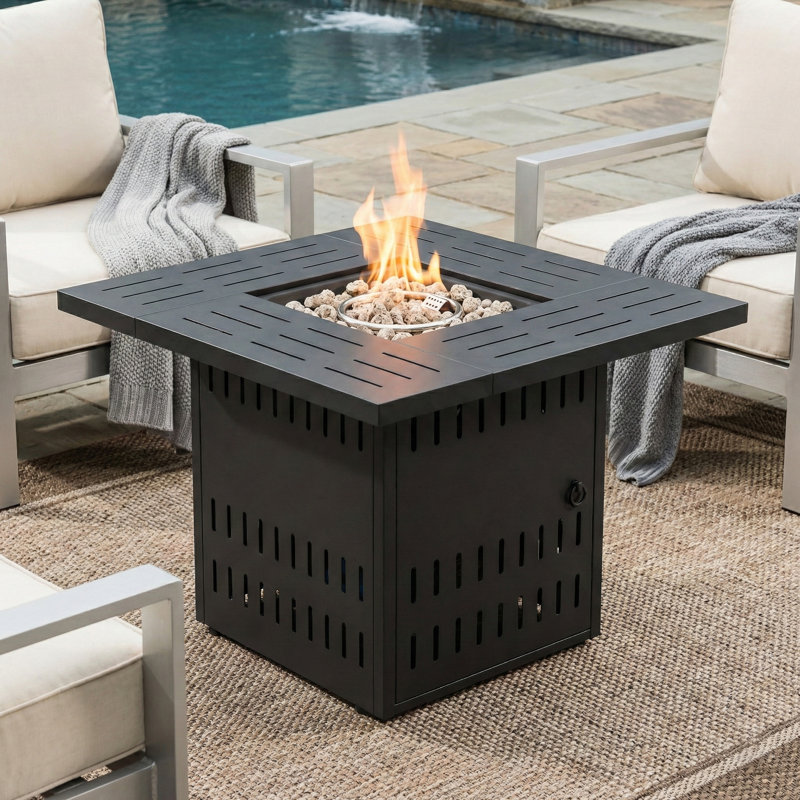 24" H * 34" W 50000BTU Outdoor Propane Fire Pit Table with Hideaway Gas Tank Seat and Cover Lid